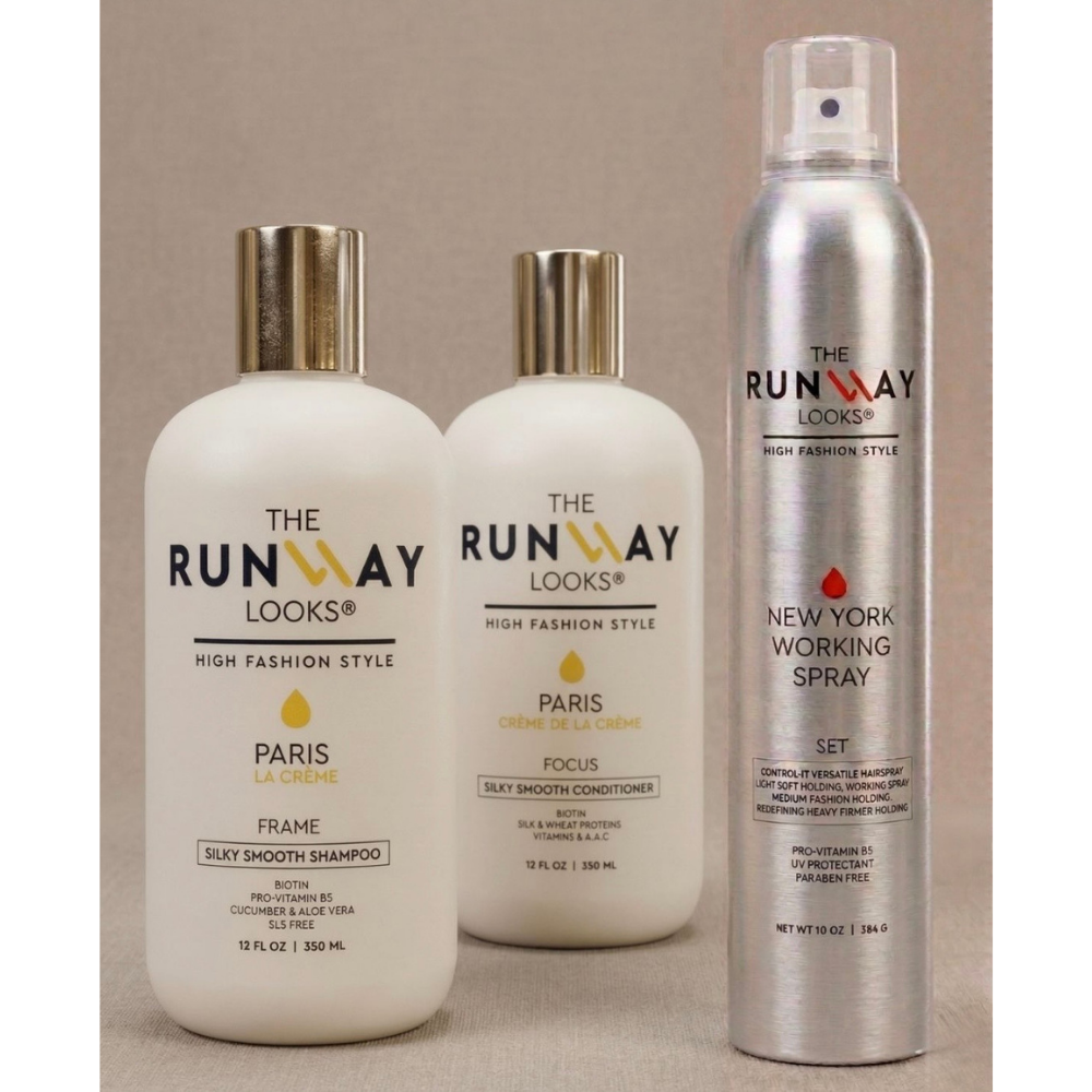 Runway Icons Hair Care Bundle – Biotin Shampoo & Conditioner + Hair Spray with UV Protection