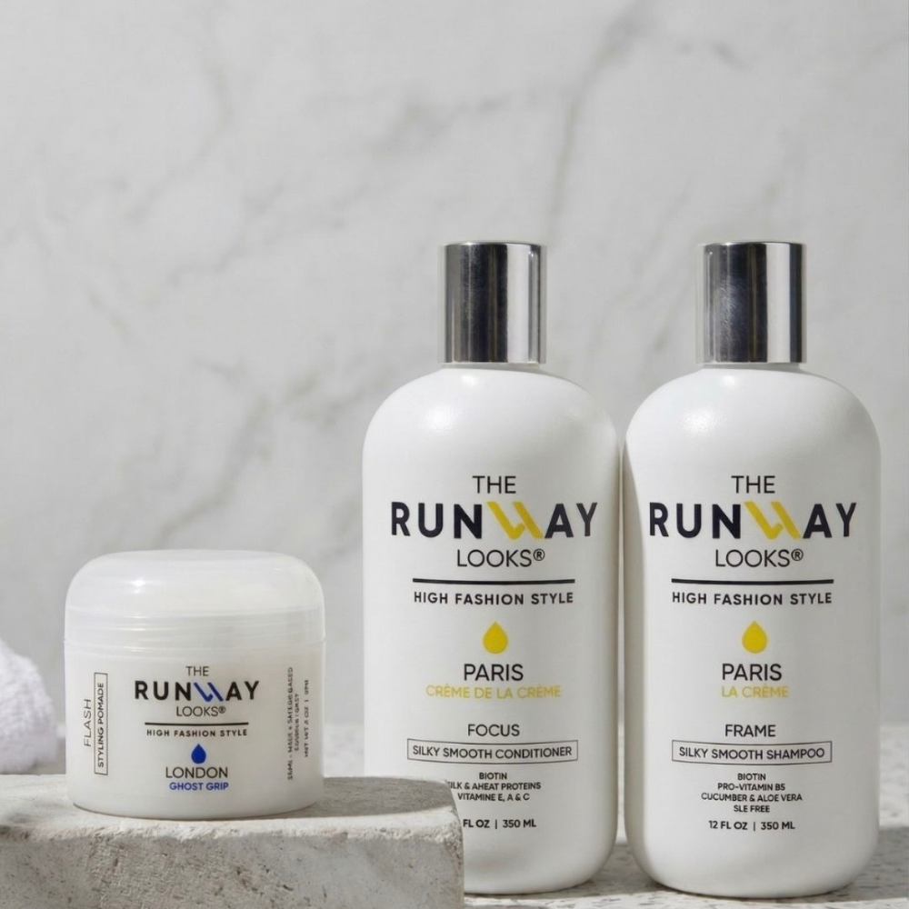 Runway Looks Hair Care Bundle – Biotin Shampoo & Conditioner + Ghost Grip Pomade (Medium-Strong Hold)